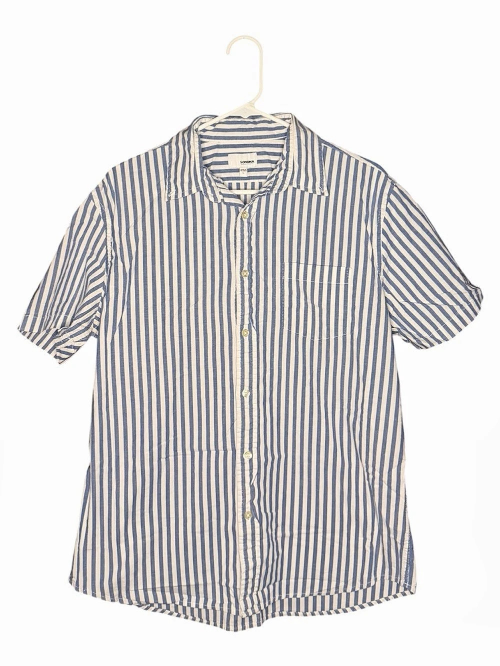 Sonoma Goods For Life Men's Blue & White Striped Short Sleeve Button Down Shirt